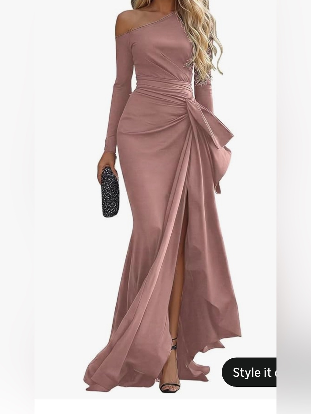 Mauve One-Shoulder Ruched Drape Evening Gown